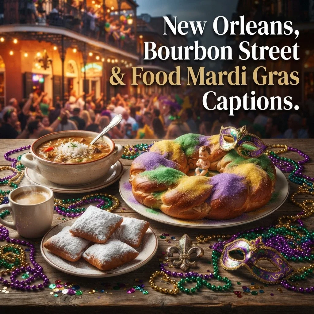 New Orleans, Bourbon Street & Food Mardi Gras Captions